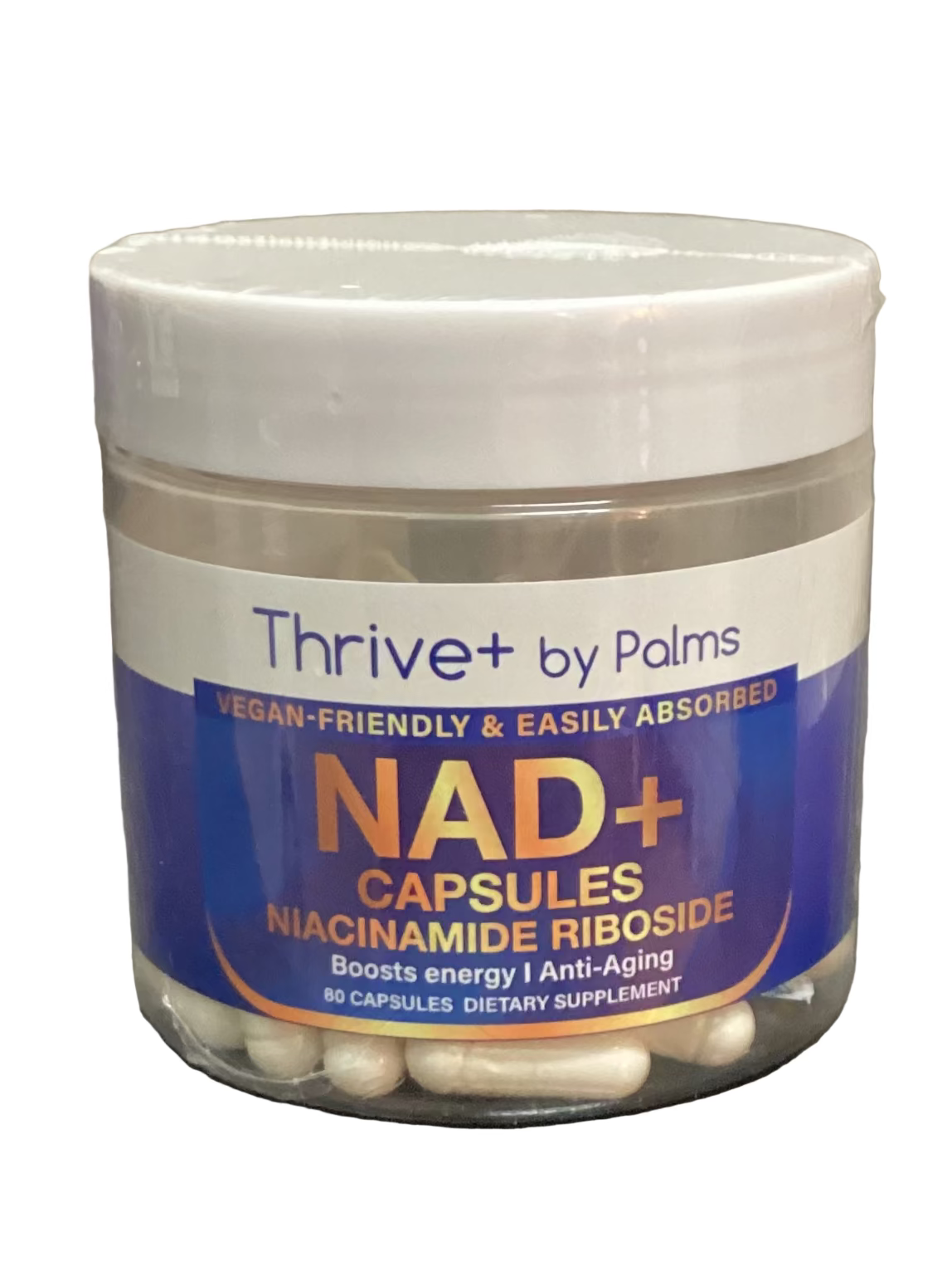 Thrive + by Palms NAD+ Capsules Vegan Friendly & Easily Absorbed Niaciniamide Riboside Boots Energy Anti-Aging 80 Capsules Dietary Supplement Vitamin